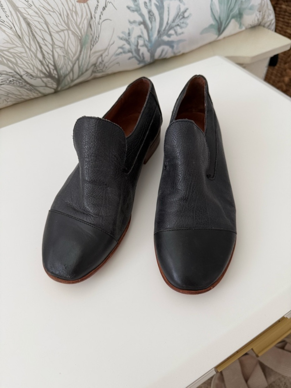 Jeffrey Campbell Black Leather Cap-Toe Slip-On Loafers